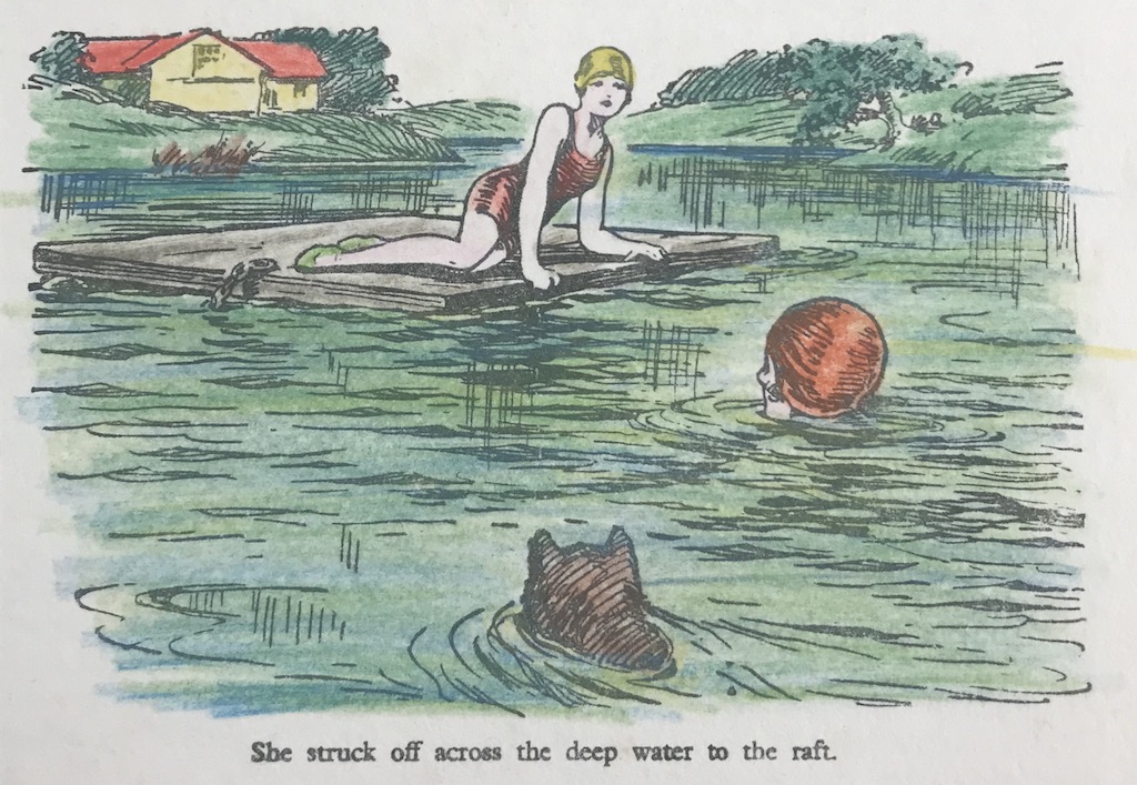 She struck off across the deep water to the raft